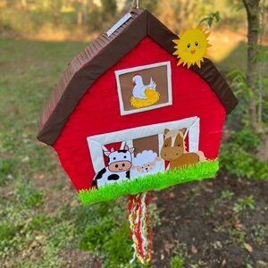 Farm Animal Barn Piñata - Red